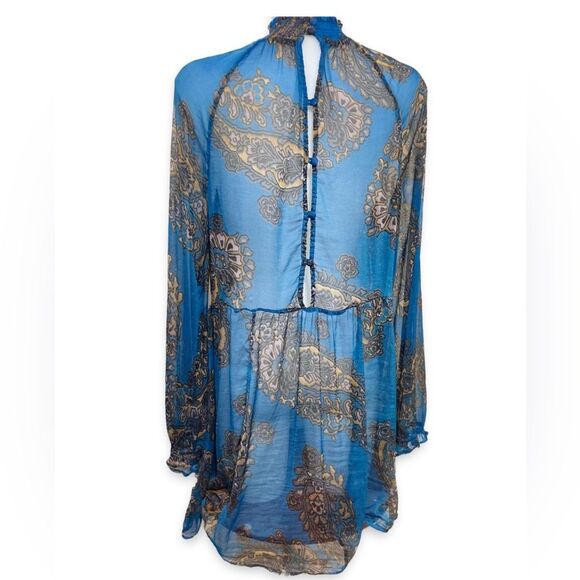 Free People Moonstruck Shear Paisley Boho Mini Dress-Medium-Flawed Gem - Picture 3 of 5